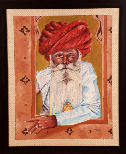 MAN AT JHAROKA (ART_1455_11983) - Handpainted Art Painting - 19in X 23in