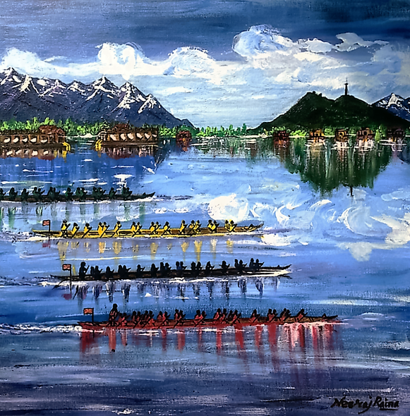 Tyndale Biscoe Boys On A School Regatta Day (ART_1252_12031) - Handpainted Art Painting - 24in X 24in