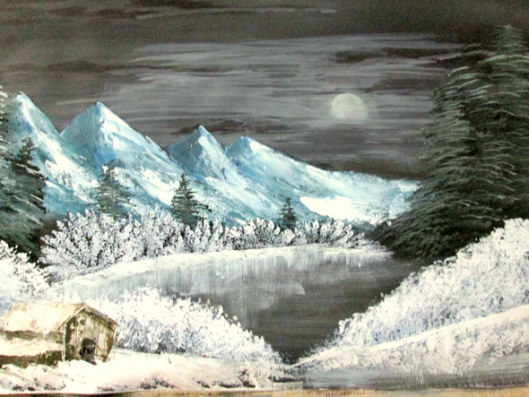 Winter moon art240711 (ART_1456_12175) - Handpainted Art Painting - 22in X 14in