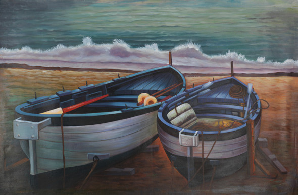colorful boats,boat painting,blue boat,boats with sea,Beautiful Seating Boats,FR_1523_12339,Artist : Community Artists Group,Acrylic