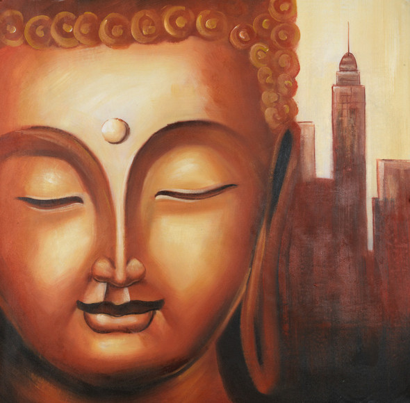 Buddha paintings,peaceful buddha,calm buddha,kind buddha,buddha with monuments paintings,Calm  Buddha,FR_1523_12399,Artist : Community Artists Group,Acrylic