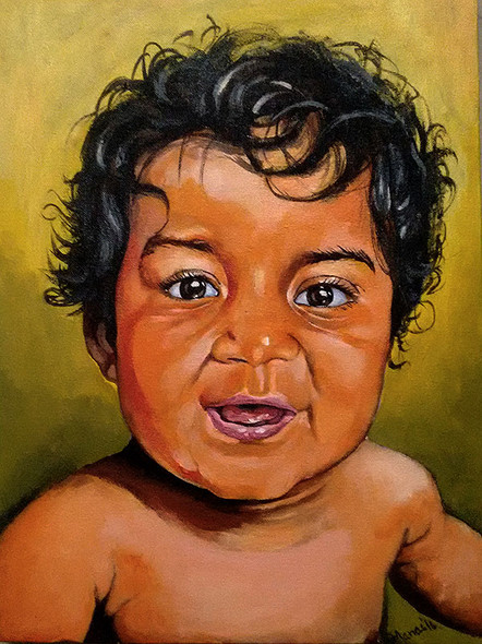 Innocent Smile (ART_1024_6513) - Handpainted Art Painting - 12in X 16in