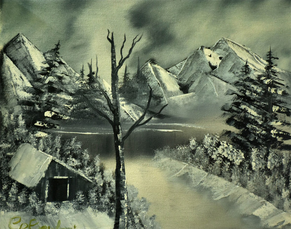 Black And White Snow Mountain (ART_976_3034) - Handpainted Art Painting - 15in X 12in