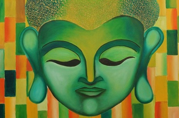 Austerity -  36in x 23in (Border Framed),DISH4_3728,Green,,Buddha;Latest Collection;By Orientation and Size/Horizontal/Large,