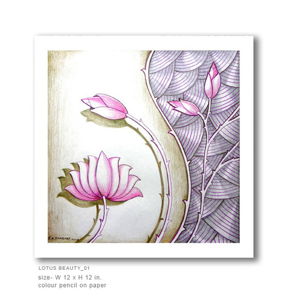 LOTUS BEAUTY-01 (ART_1609_13586) - Handpainted Art Painting - 15in X 15in