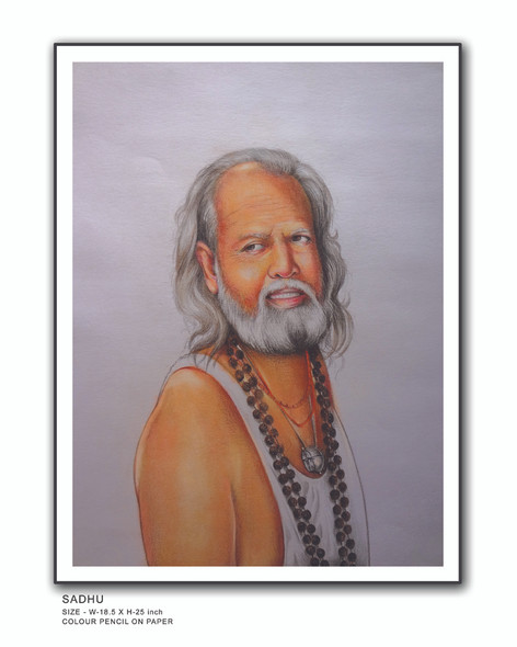 SADHU (ART_1609_13575) - Handpainted Art Painting - 19in X 25in