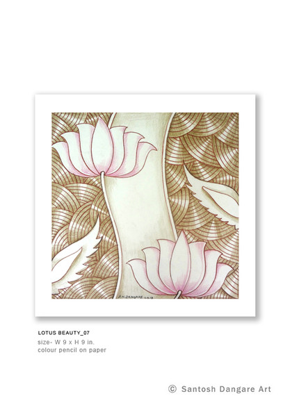 LOTUS BEAUTY-07 (ART_1609_13590) - Handpainted Art Painting - 11in X 11in