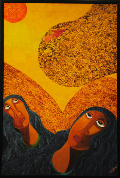 Friends (ART_1316_13702) - Handpainted Art Painting - 24in X 36in