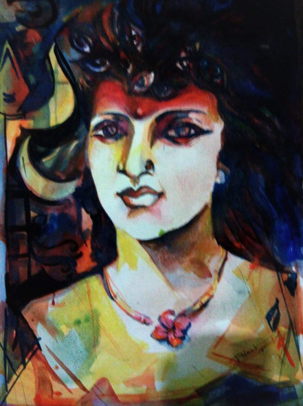 Durga (ART_1667_13839) - Handpainted Art Painting - 14in X 22in