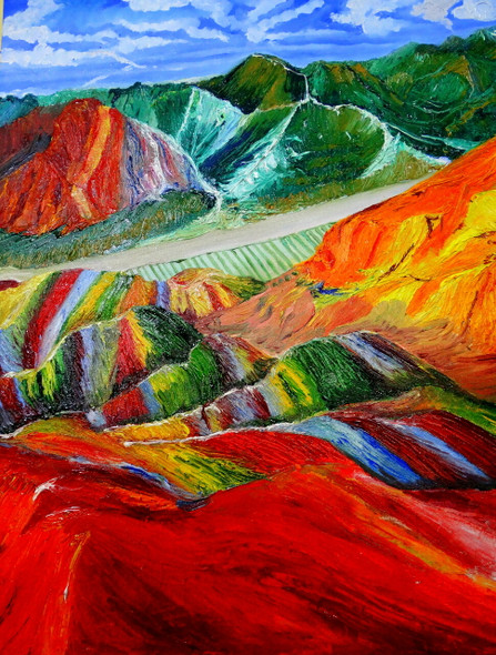 RAINBOW MOUNTAINS AT PERU (ART_1664_14364) - Handpainted Art Painting - 20in X 24in