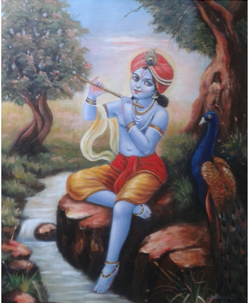 Lord Krishna (ART_836_14307) - Handpainted Art Painting - 24in X 20in