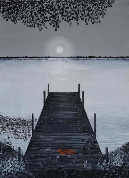 Monochrome Boardwalk (ART_1639_13677) - Handpainted Art Painting - 18in X 24in