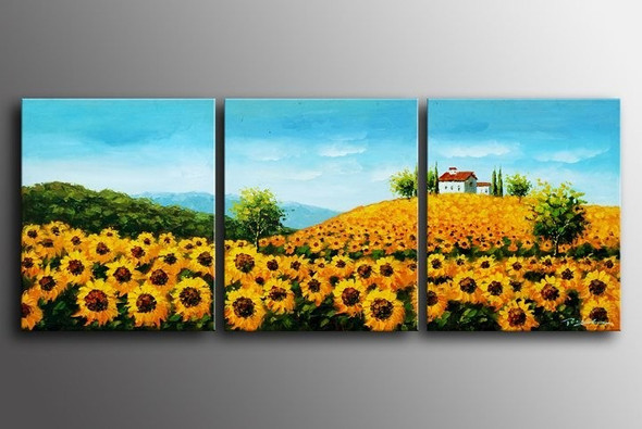 Attraction - 60in x 24in (20in X 24in each X 3pcs),RTCSD_09_6024,Multipiece,Museum Quality,Abstract,Fresh,Morning,Floral,Flowers,Sunflower - 100% Handpainted Buy Painting Online in India.