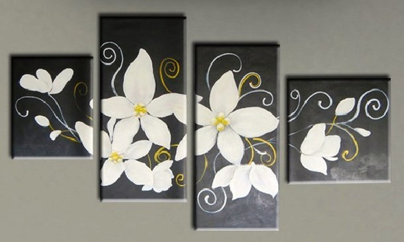 White Lilies - 55in X 28in (Details Inside),RTCS_64_5528,Oil Colors,Canvas,Multipiece,White Flowers,White Lillies,Community Artists Group,Museum Quality - 100% Handpainted