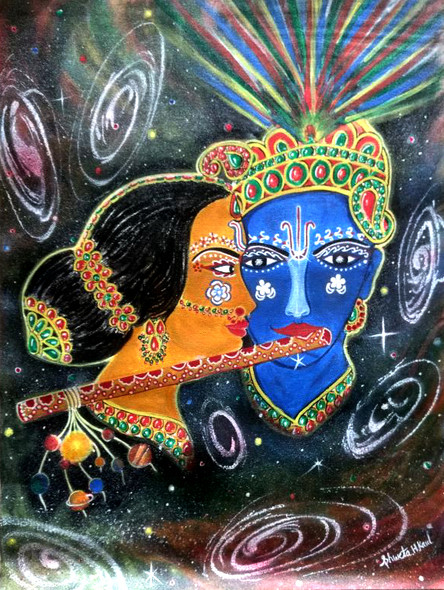 Radhe Krishna (ART_1856_14939) - Handpainted Art Painting - 18in X 24in