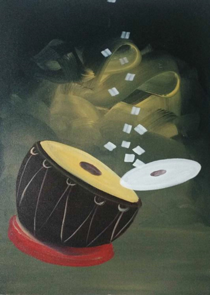 Sound of Indian Tabla (ART_1700_14113) - Handpainted Art Painting - 14in X 21in