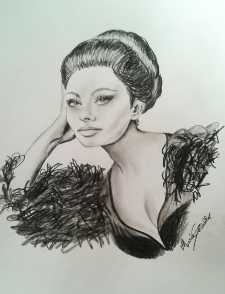 Sofia Loren (ART_1996_16363) - Handpainted Art Painting - 12in X 16in