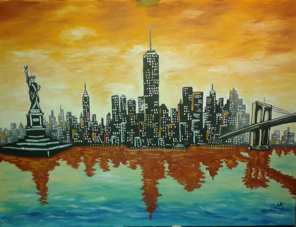 New York (ART_1996_16279) - Handpainted Art Painting - 28in X 16in