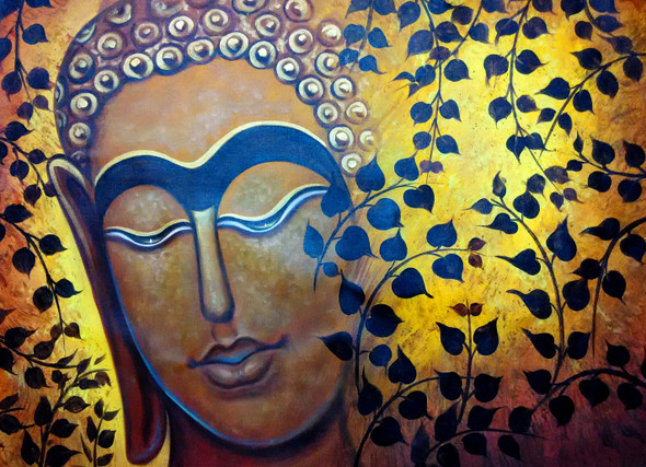 Buddha New (ART_1229_2675) - Handpainted Art Painting - 36in X 24in