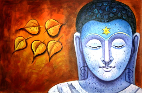 Buddha Blue (ART_1229_1986) - Handpainted Art Painting - 36in X 24in