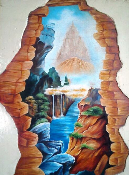 3D Scenery (ART_1229_1746) - Handpainted Art Painting - 36in X 48in