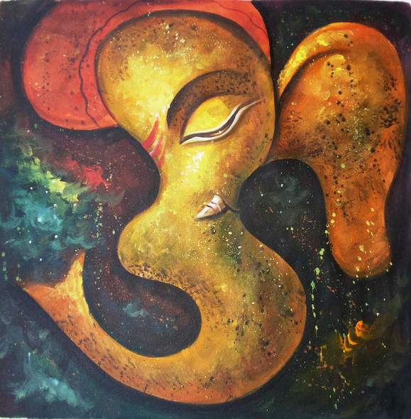 Ganesha - OM (ART_1229_703) - Handpainted Art Painting - 24in X 24in