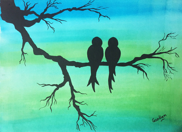 The bird couple (ART_2051_16909) - Handpainted Art Painting - 16in X 12in