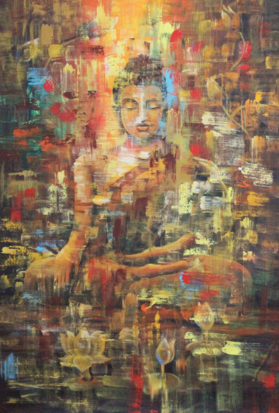 Speculating Buddha 01 (ART_1522_17406) - Handpainted Art Painting - 24 in X 36in