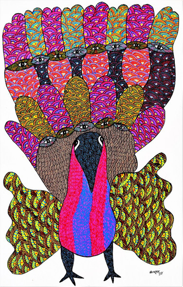Gond Tribal Art Painting (ART_2114_17371) - Handpainted Art Painting - 18in X 28in