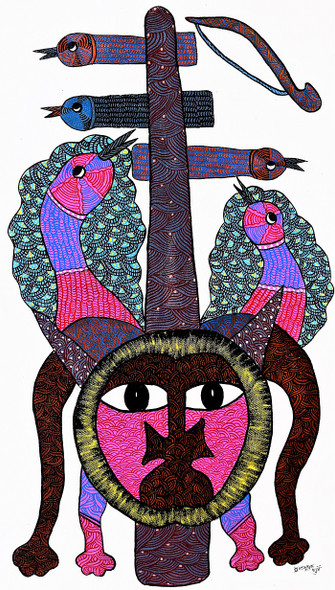 Gond Tribal Art Painting (ART_2114_17364) - Handpainted Art Painting - 18in X 28in