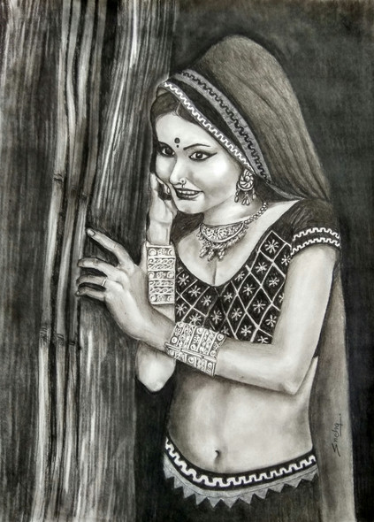 RAJASTHANI BEAUTY 1 (ART_1455_17511) - Handpainted Art Painting - 21in X 29in