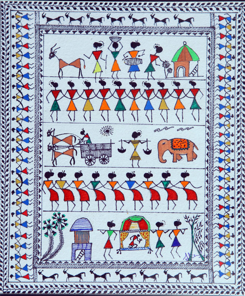 WARLI (ART_2050_17281) - Handpainted Art Painting - 6in X 8in