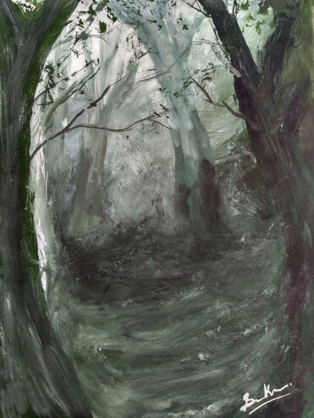 The depth of forest (ART_2144_17565) - Handpainted Art Painting - 8in X 12in