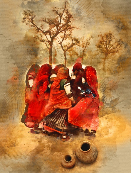 Rajasthani, women, dessert , sand,Rajasthani Women,MTO_1550_17838,Artist : Community Artists Group,Mixed Media