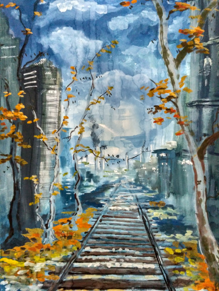 Abstract Railtrack (ART_2144_17924) - Handpainted Art Painting - 10in X 14in