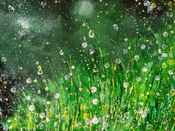 Dew on Grass (ART_2144_18436) - Handpainted Art Painting - 12in X 9in
