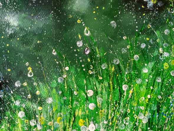 Dew on Grass (ART_2144_18436) - Handpainted Art Painting - 12in X 9in