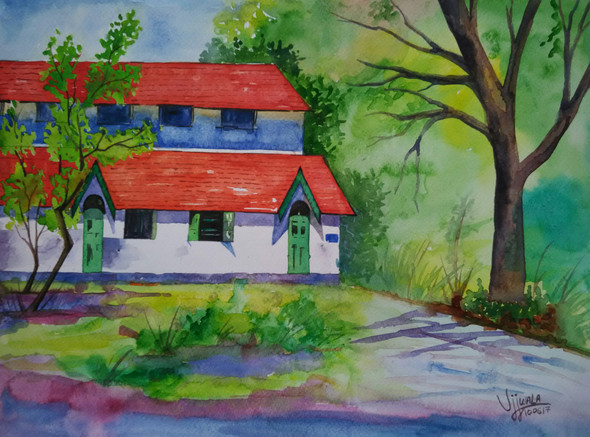 Pune University building (ART_1243_18952) - Handpainted Art Painting - 15in X 11in