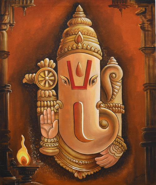 Abstract ganesha (ART_2562_19105) - Handpainted Art Painting - 25in X 30in