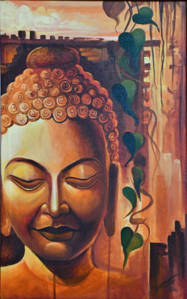 Buddha (ART_2562_19104) - Handpainted Art Painting - 16in X 25in