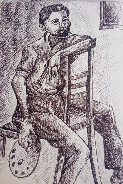 Black and White, Black, White, Pencil, Sketch, Painting, Beauty, Beautiful, Scenic, Pretty, Artist, Pallete, Chair, Man, Sitting, Art,AN ARTIST‚ÄôS STYLE,ART_2709_19573,Artist : Zeel Savla,Markers