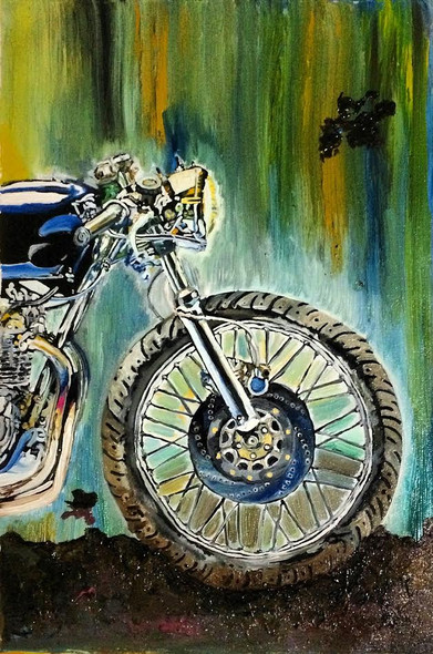 Missmessyartist Motorcycle 02 (ART_1538_19798) - Handpainted Art Painting - 14in X 21in