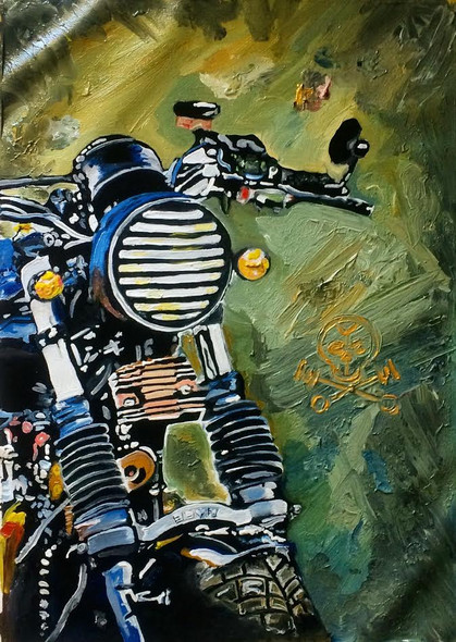 Missmessyartist Motorcycle 03 (ART_1538_19799) - Handpainted Art Painting - 15in X 21in