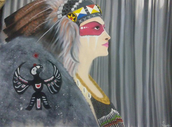 Red Indian Girl (ART_2819_19922) - Handpainted Art Painting - 27in X 20in