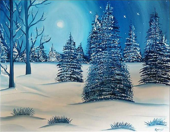 Snow fall (ART_2830_20039) - Handpainted Art Painting - 20in X 16in