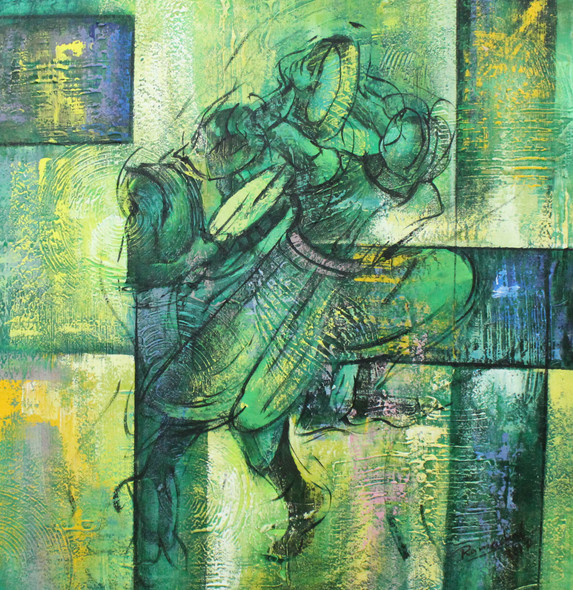 Musical Indian Art 01 (ART_1522_20743) - Handpainted Art Painting - 24 in X 24in