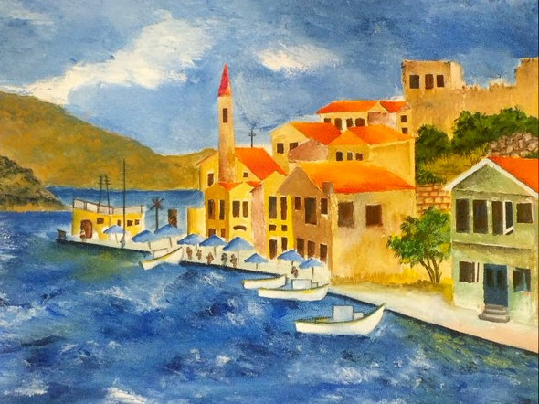 A Mediterranean Paradise (ART_3064_20819) - Handpainted Art Painting - 24in X 18in