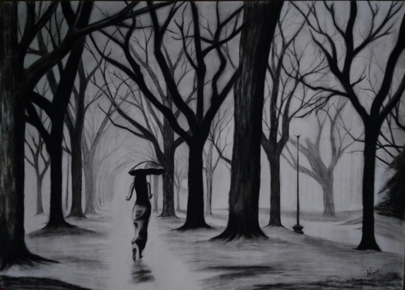 Dark Forest (ART_2819_21548) - Handpainted Art Painting - 30in X 22in