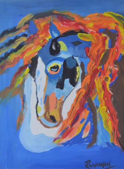 Saurashwa: Celestial Horse (ART_2914_20406) - Handpainted Art Painting - 12in X 17in