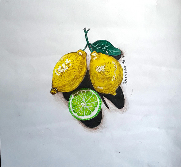 Indian lemon (ART_3455_22744) - Handpainted Art Painting - 12in X 11in